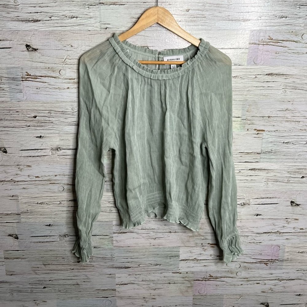 Highline collective green long sleeve ruffle blouse size xl